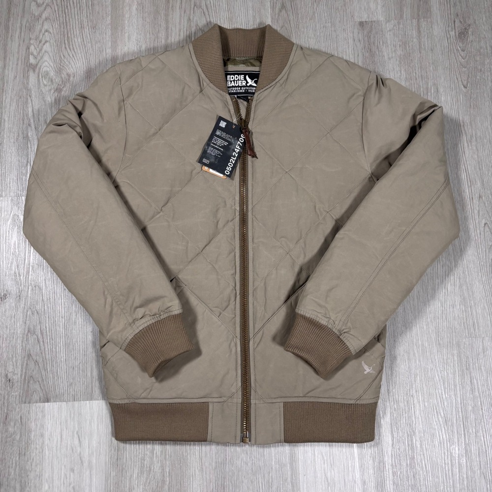 Eddie Bauer 1936 Skyliner Down Jacket Mushroom Tan Quilted Bomber Mens Small NEW
